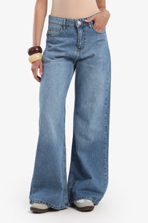 Denim Pants with Button Closure