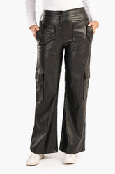 Faux Leather Cargo Pants