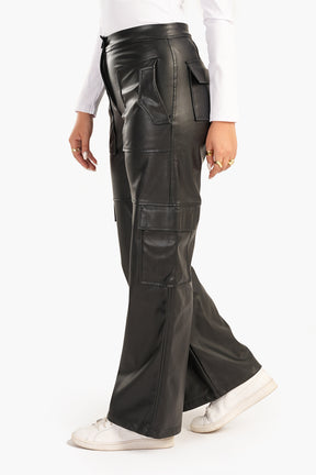 Faux Leather Cargo Pants