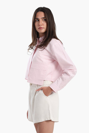 Cropped Hidden Placket Shirt