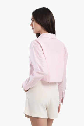 Cropped Hidden Placket Shirt