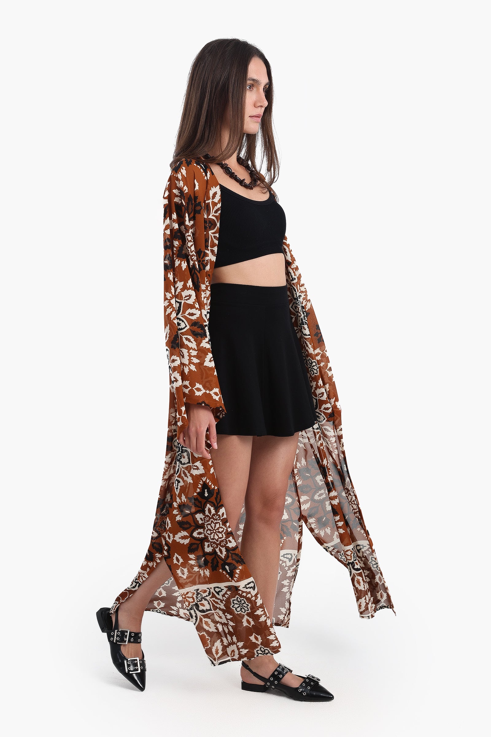 Maxi Flowery Patterned Kimono