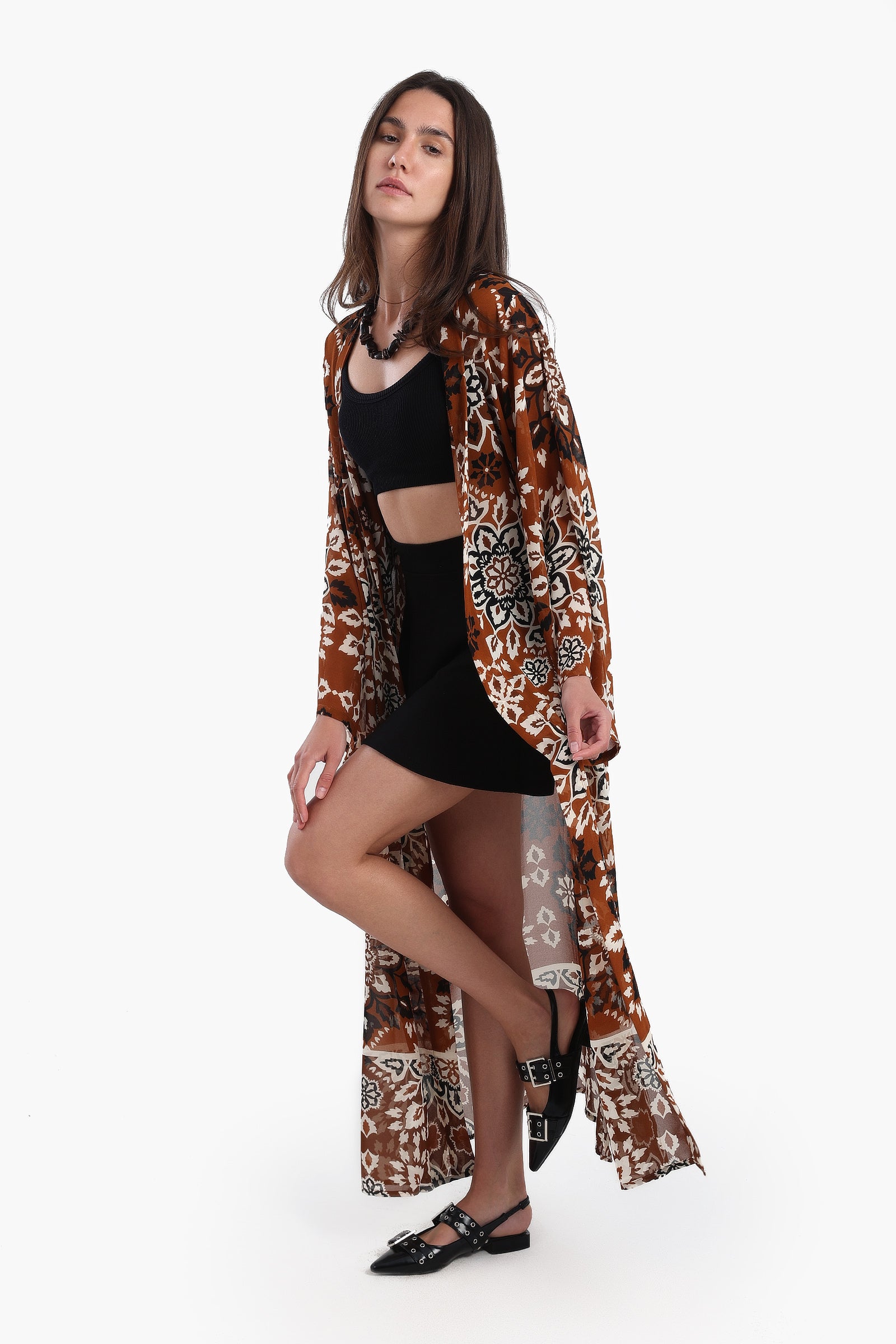 Maxi Flowery Patterned Kimono