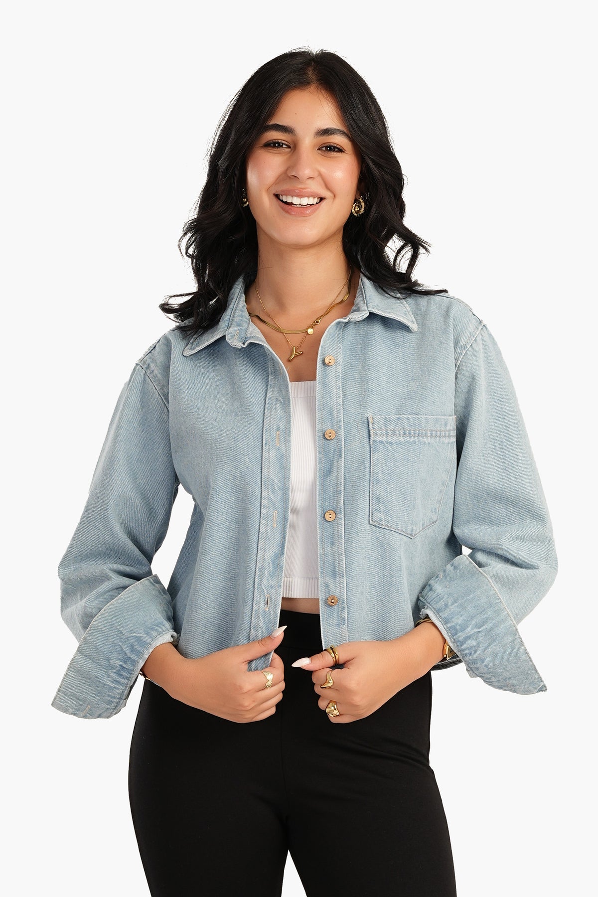 Blue Cropped Denim Shirt