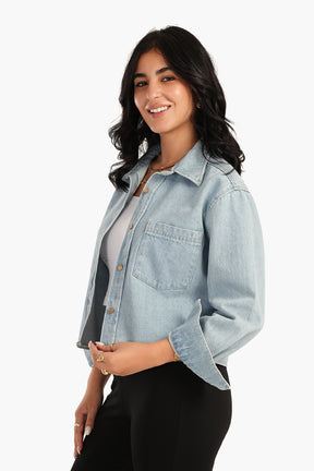 Blue Cropped Denim Shirt