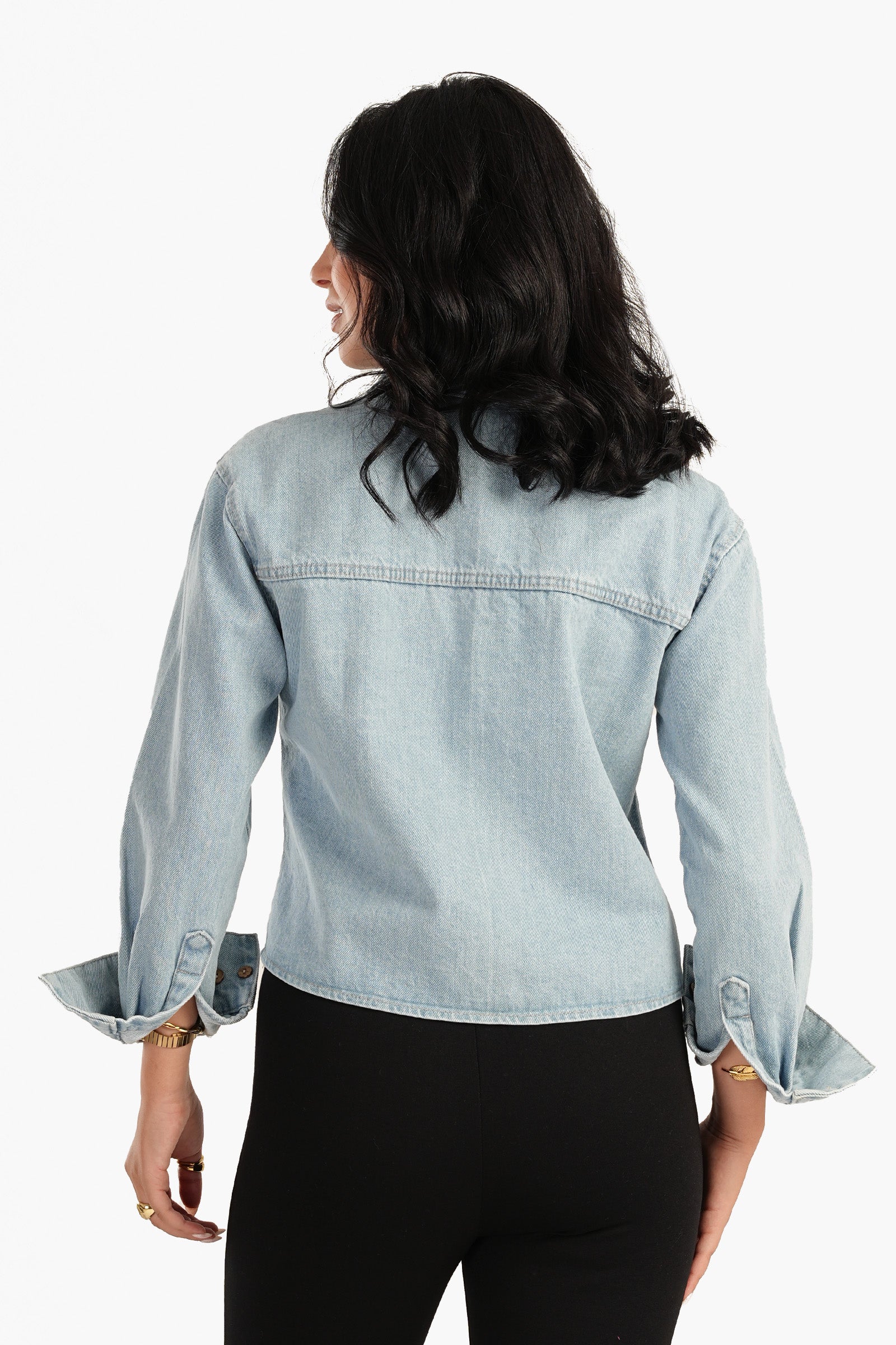 Blue Cropped Denim Shirt