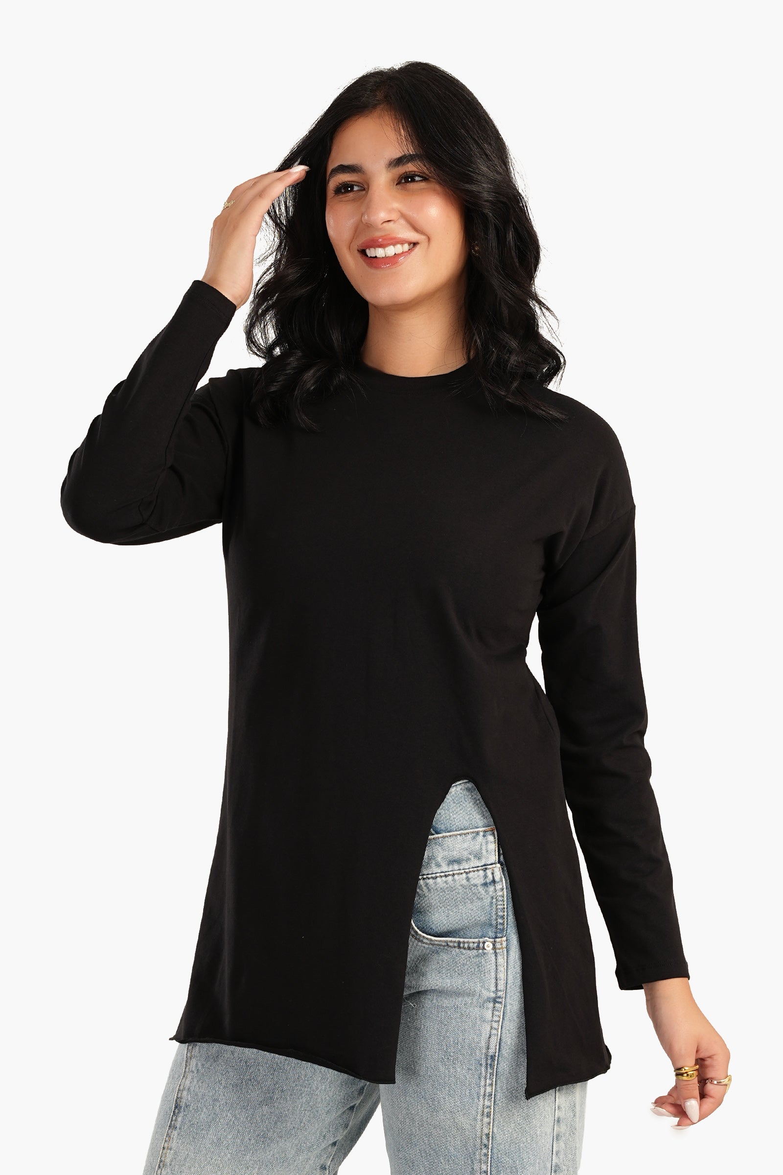 Loose Basic T-Shirt with Slit