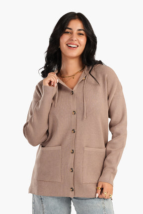 Knitted Hooded Cardigan