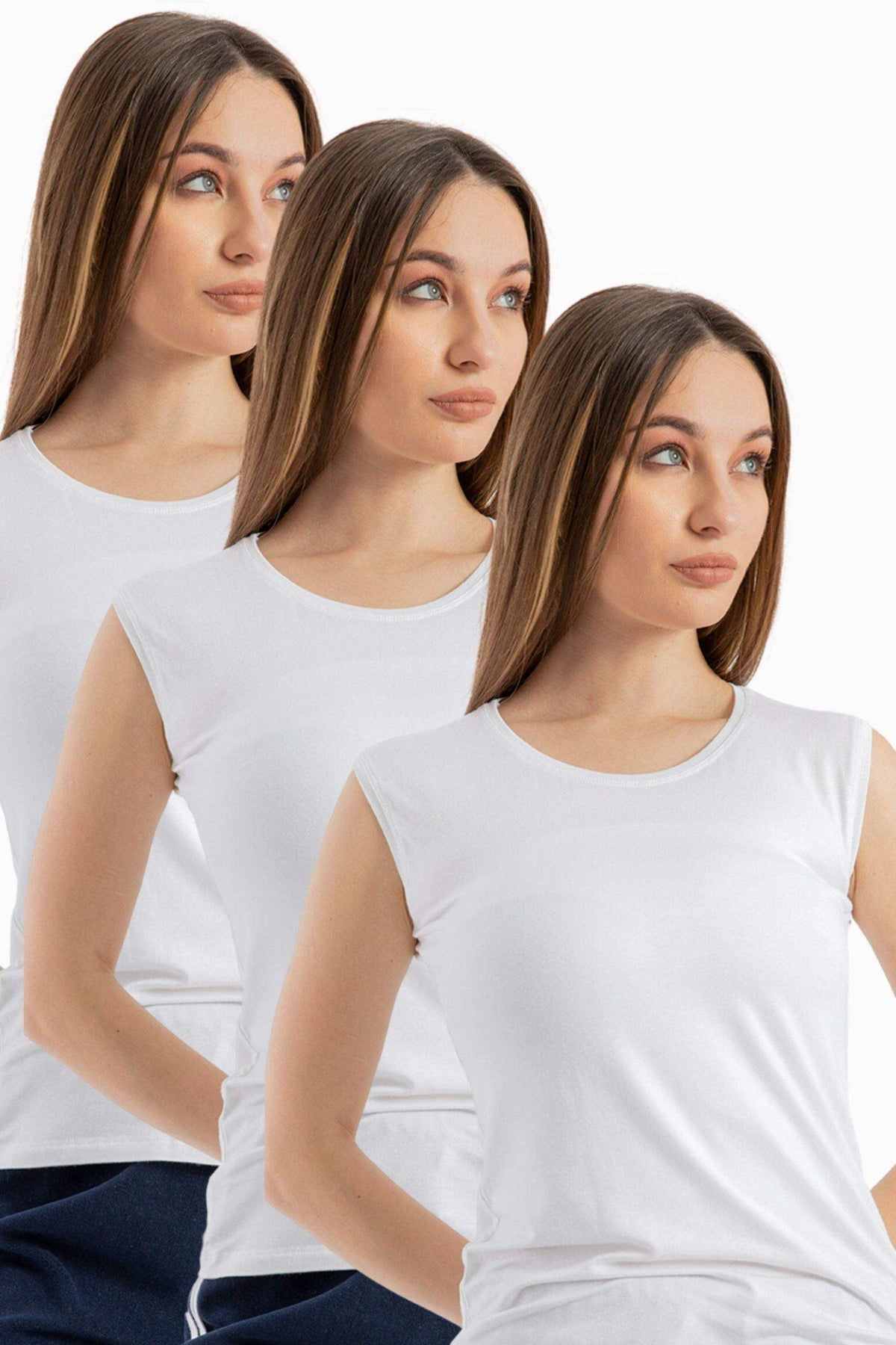 Crew Neck Seamless Microfiber Sleeveless Top (Pack of 3) - Carina - كارينا