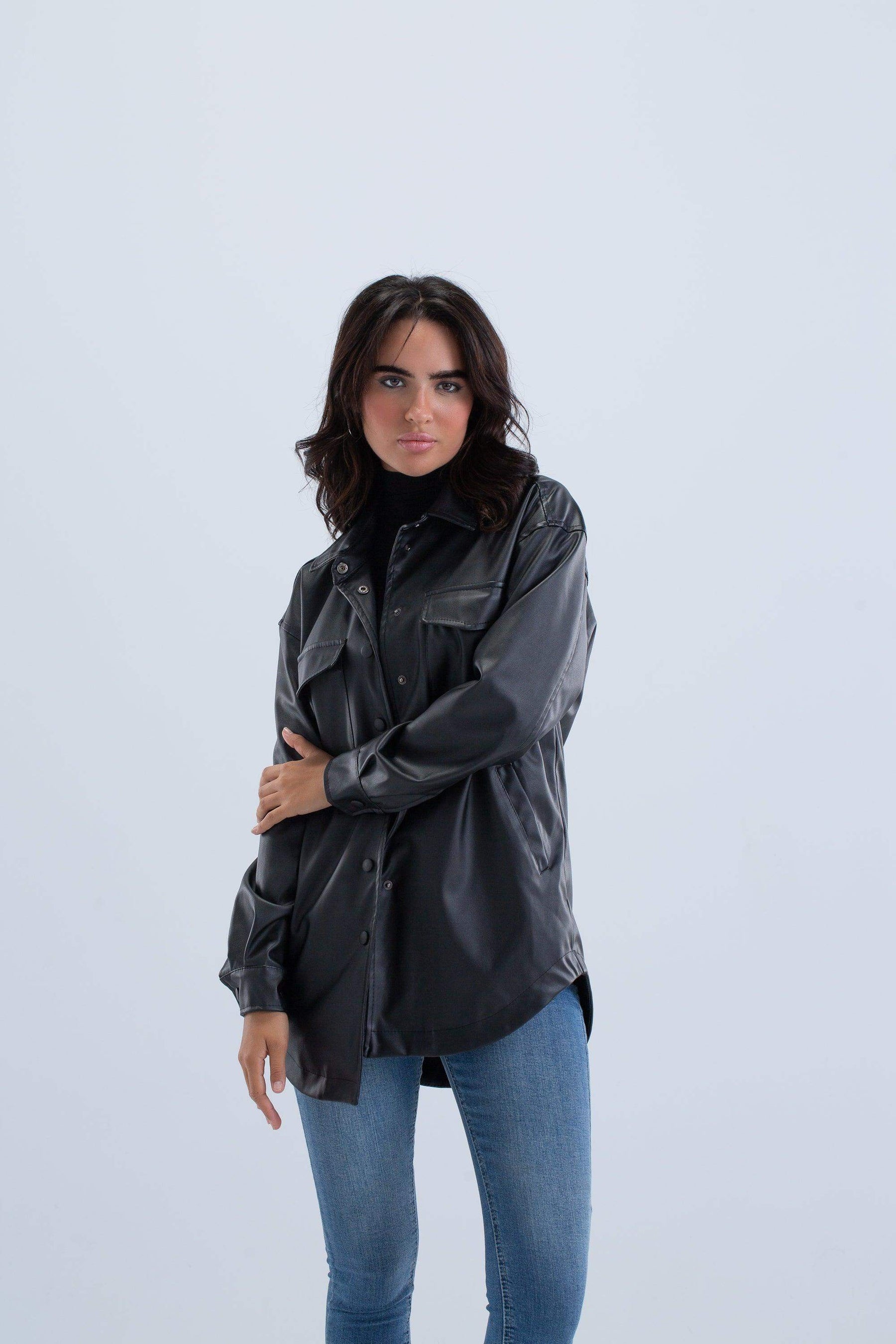 Curved Hem Leather Shirt - Carina - كارينا