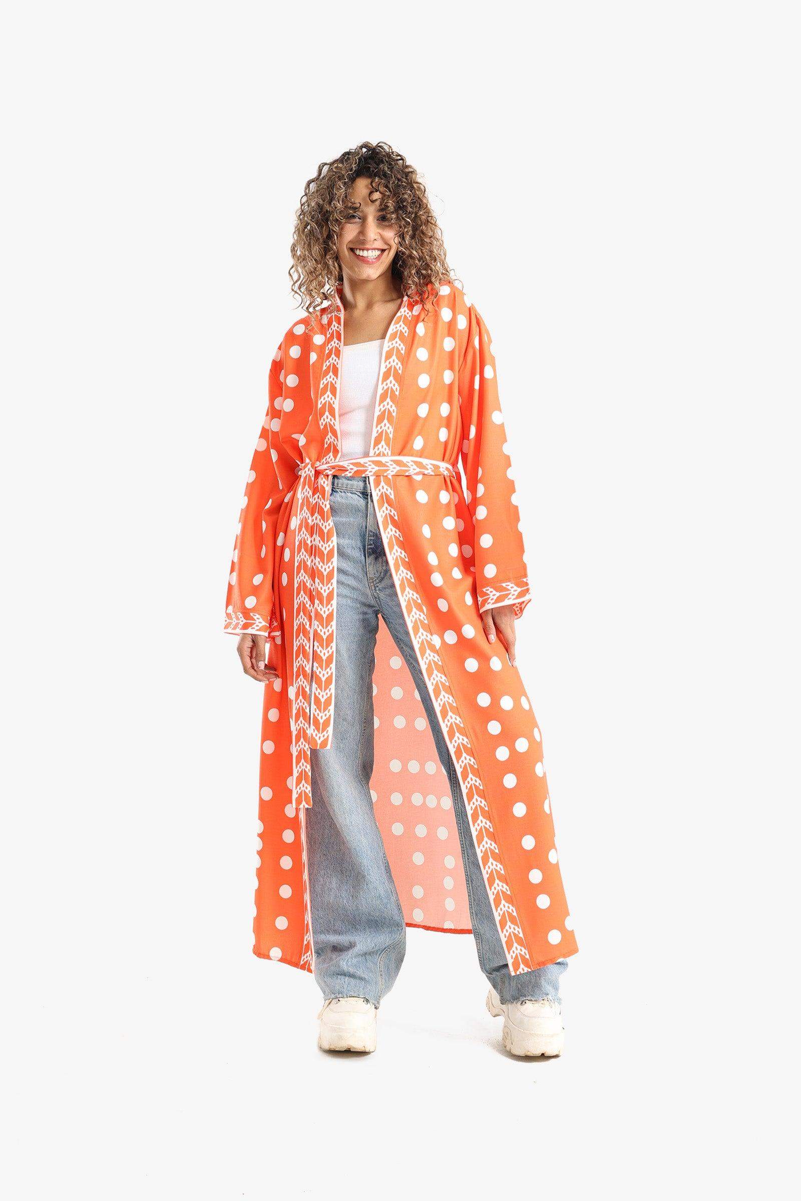 Dotted Print Midi Kimono - Carina - كارينا