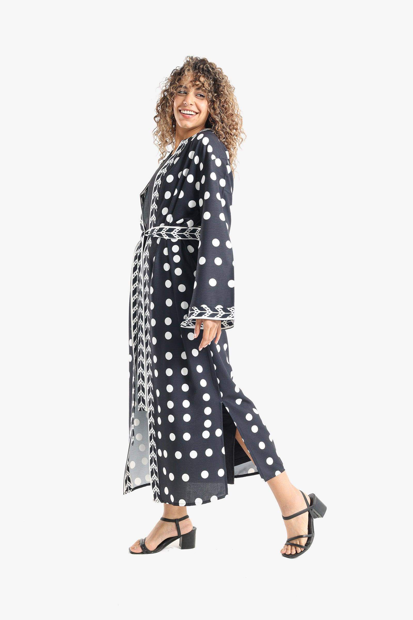 Dotted Print Midi Kimono - Carina - كارينا