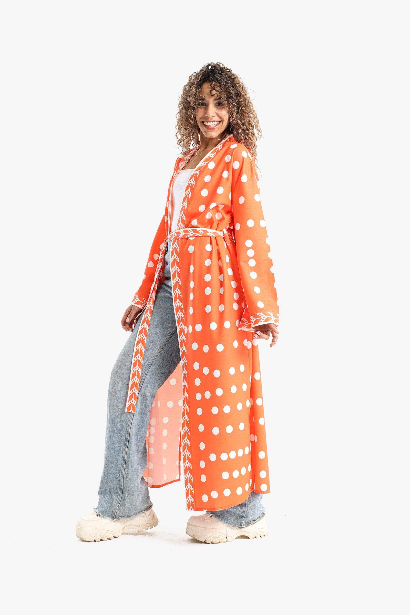 Dotted Print Midi Kimono - Carina - كارينا