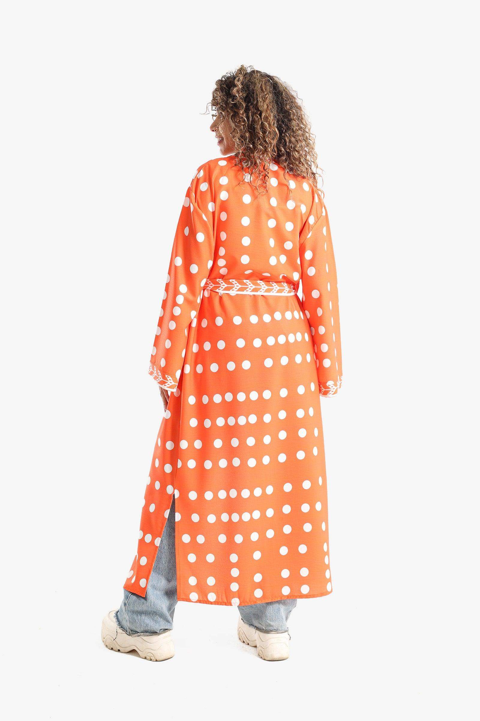 Dotted Print Midi Kimono - Carina - كارينا