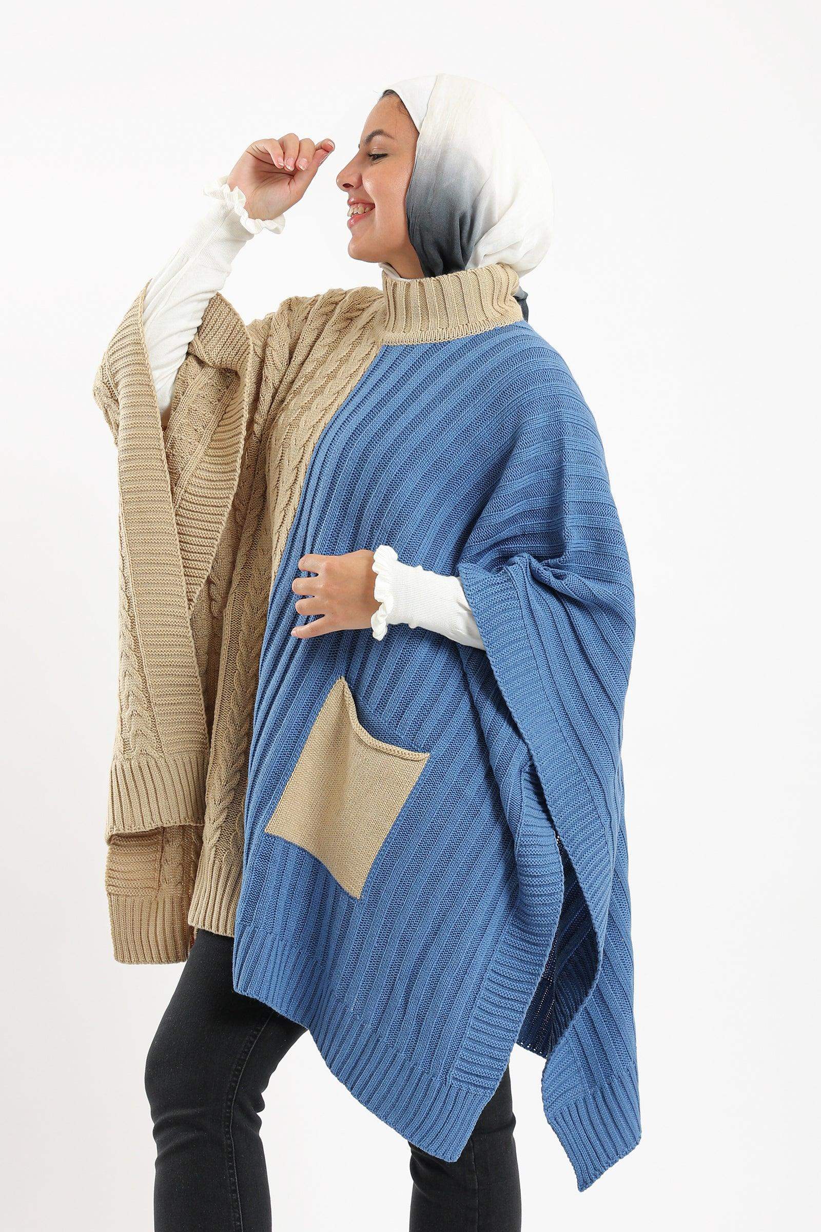 Dual Tone Knitted Poncho - Carina - كارينا