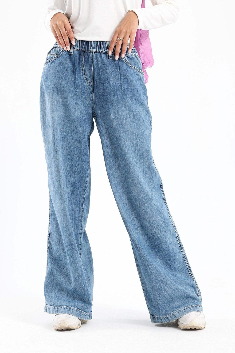 Elastic Waist Wide Leg Jeans - Carina - كارينا