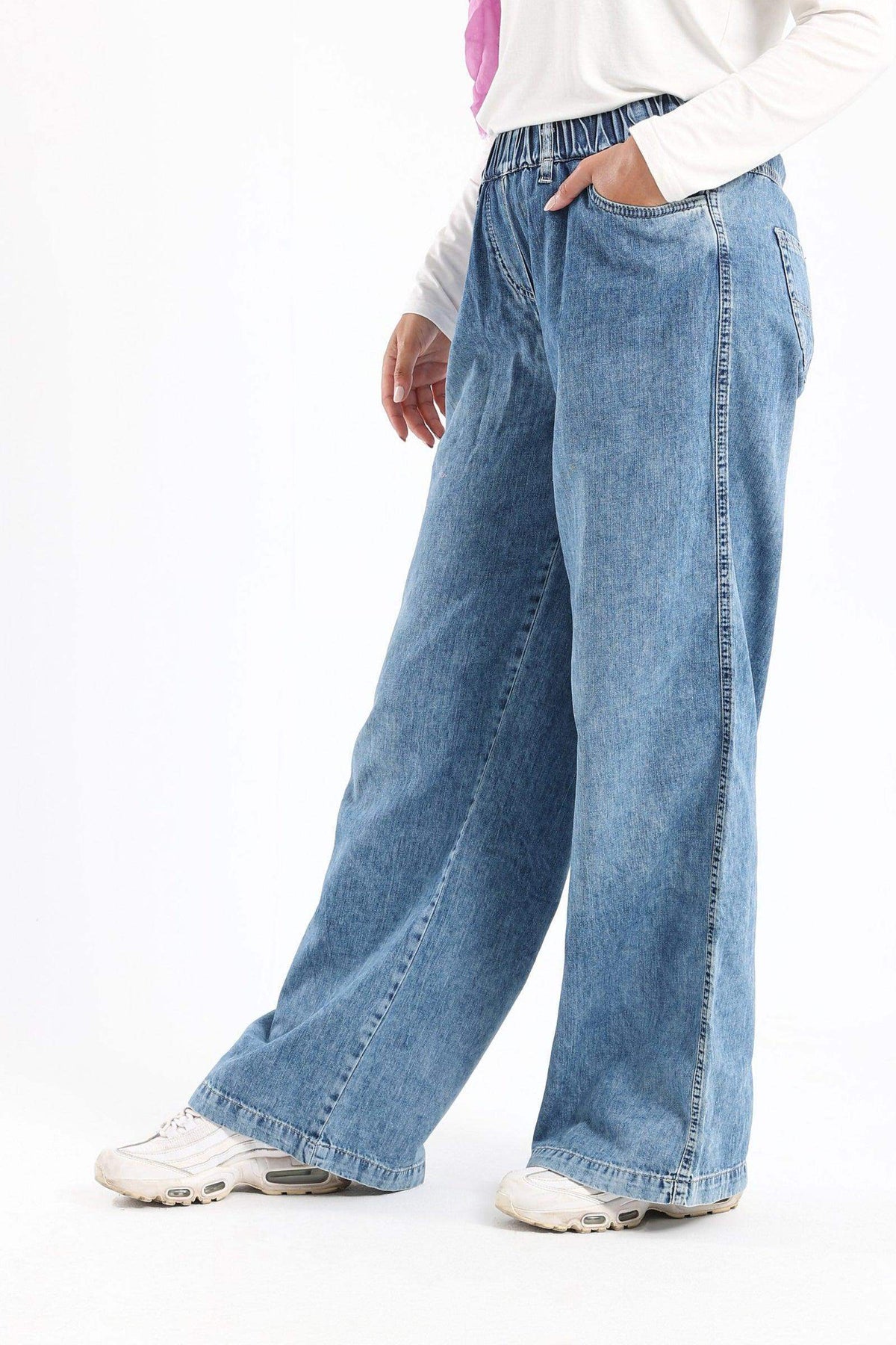 Elastic Waist Wide Leg Jeans - Carina - كارينا