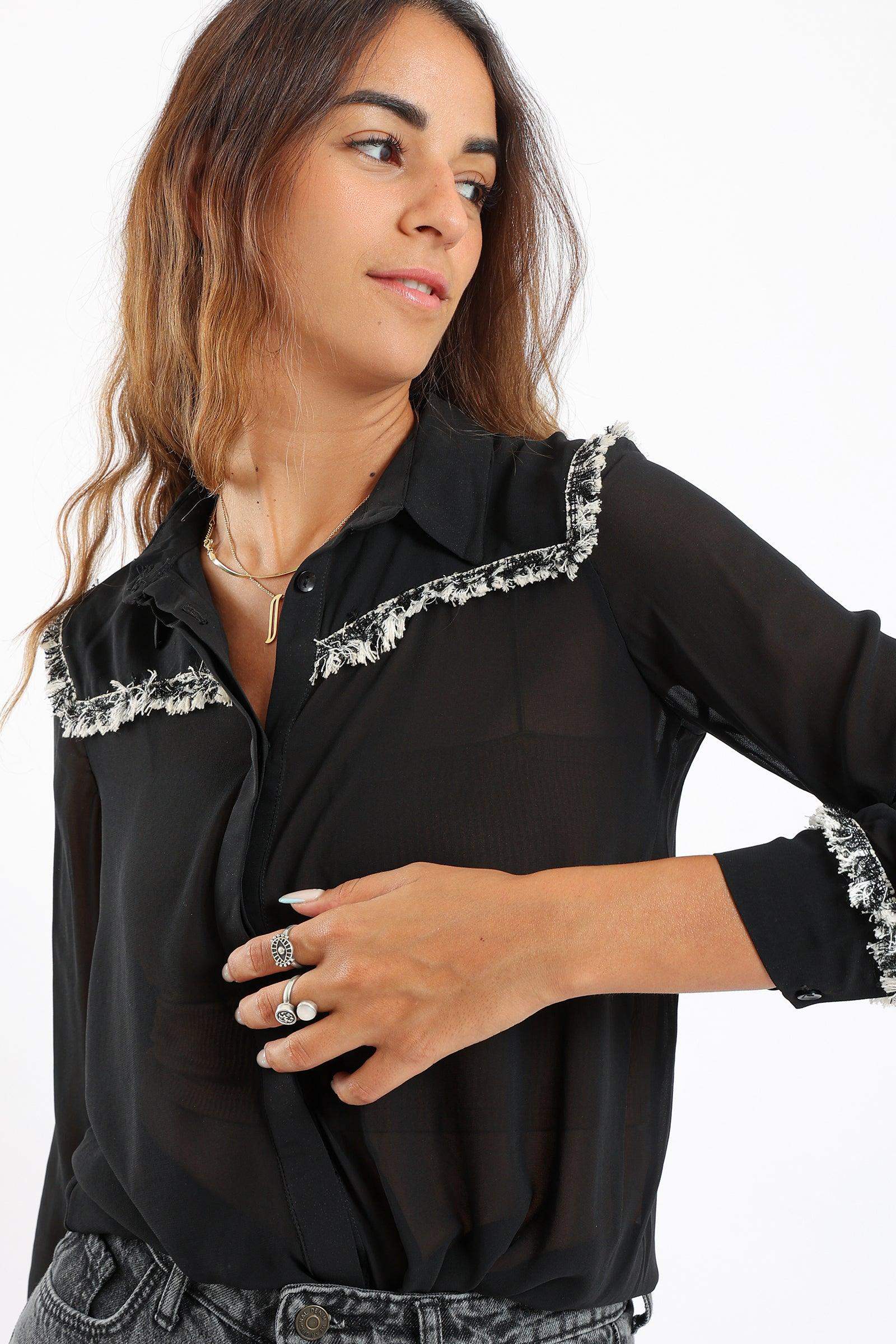 Embellished Black Shirt - Carina - كارينا