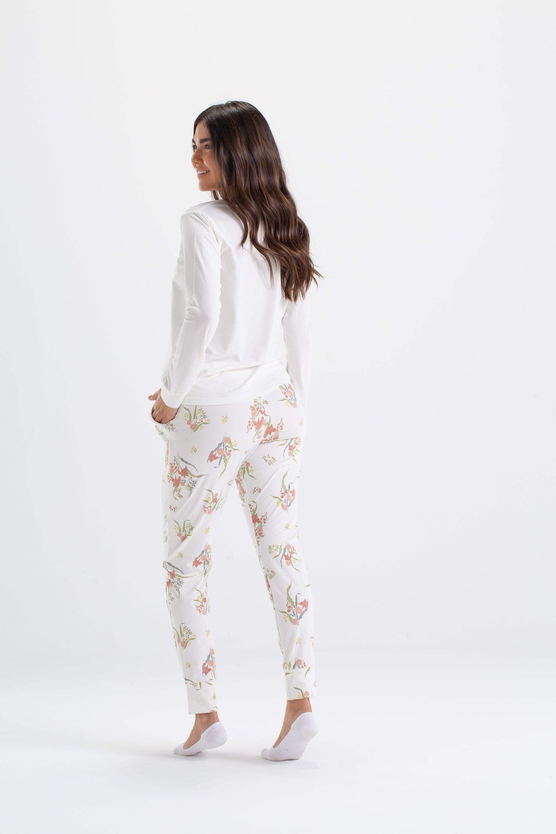 Floral Pyjama Set with Plain Top - Carina - كارينا