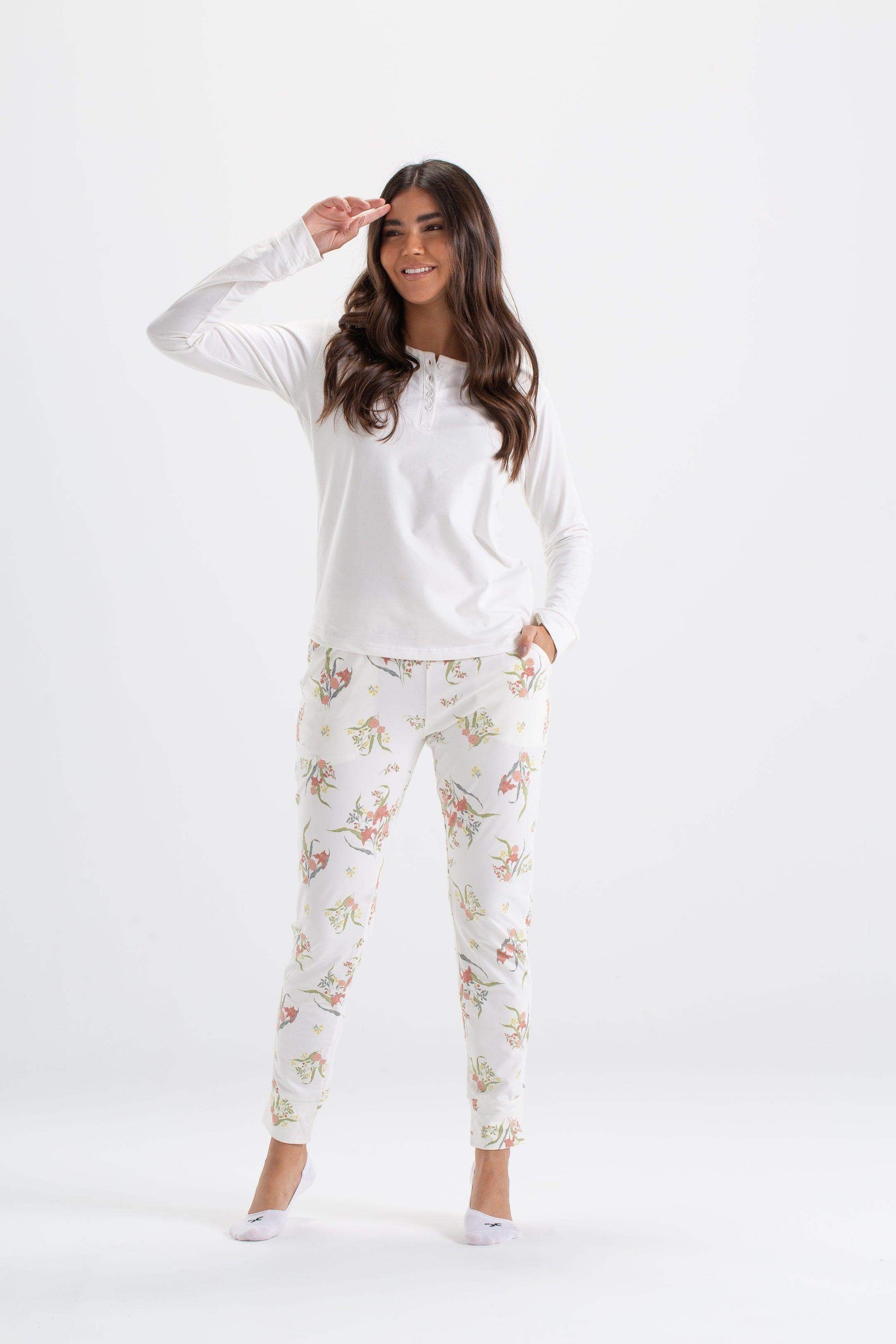 Floral Pyjama Set with Plain Top