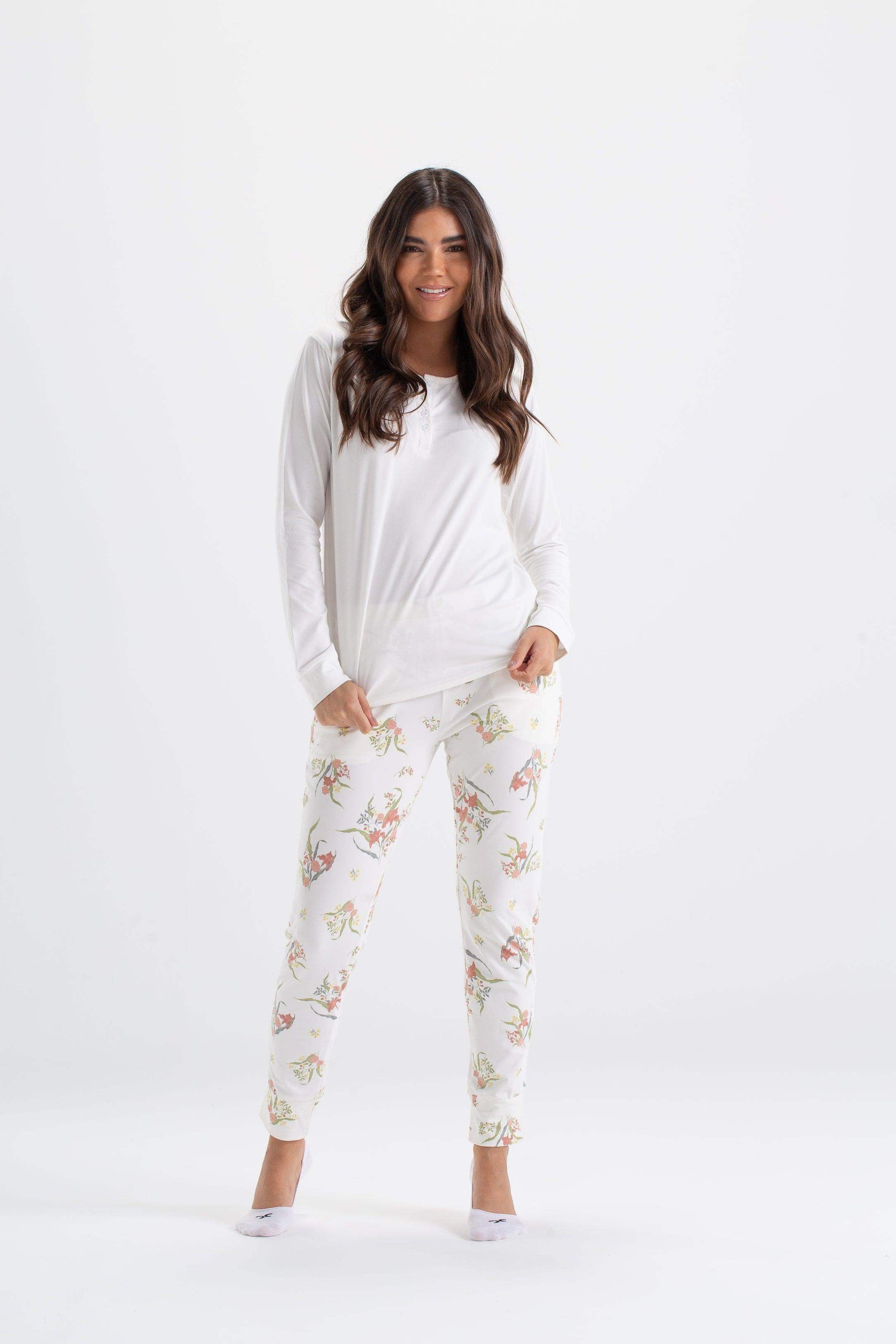 Floral Pyjama Set with Plain Top