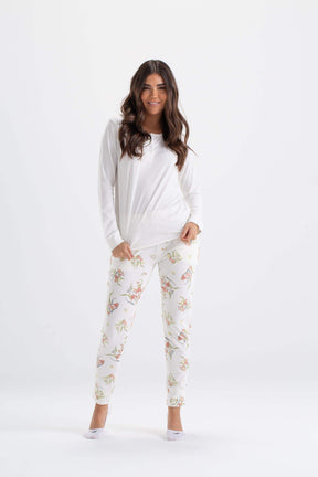 Floral Pyjama Set with Plain Top - Carina - كارينا