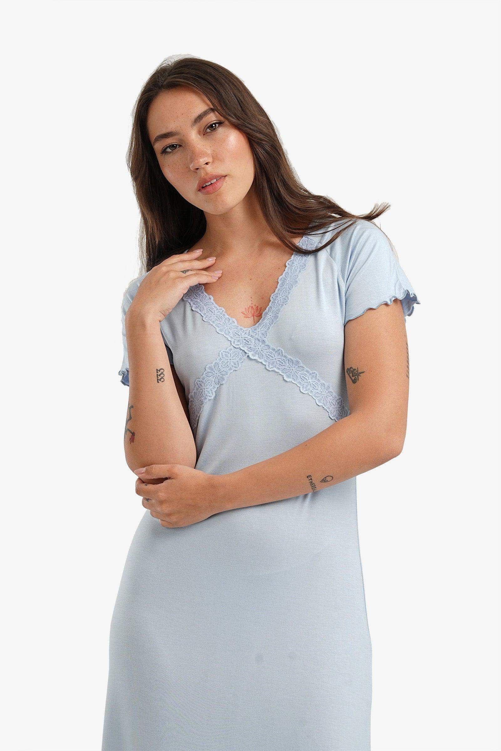 Frilled Short Sleeves Nightgown - Carina - كارينا