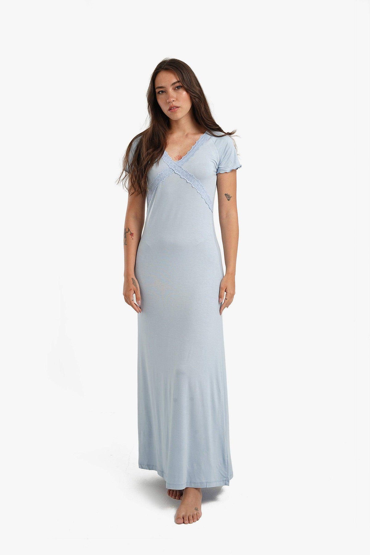 Frilled Short Sleeves Nightgown - Carina - كارينا