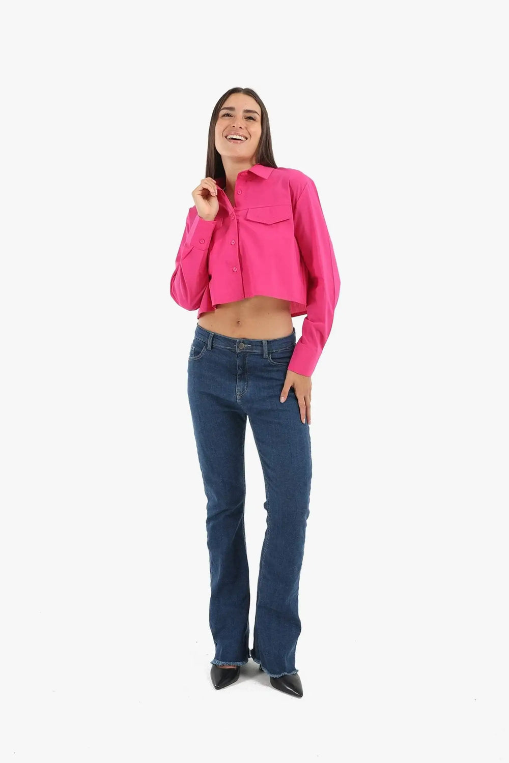 Fuchsia Casual Cropped Shirt - Carina - كارينا