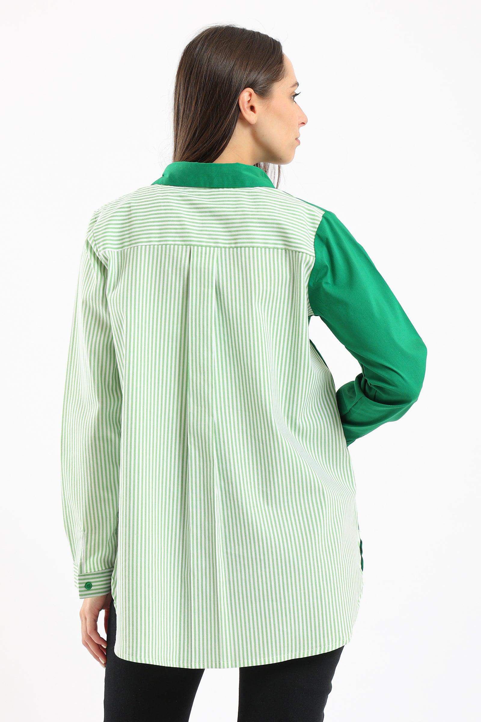 Green Two-Tone Button Up Shirt - Carina - كارينا