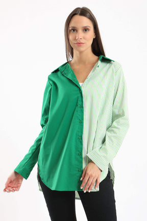 Green Two-Tone Button Up Shirt - Carina - كارينا