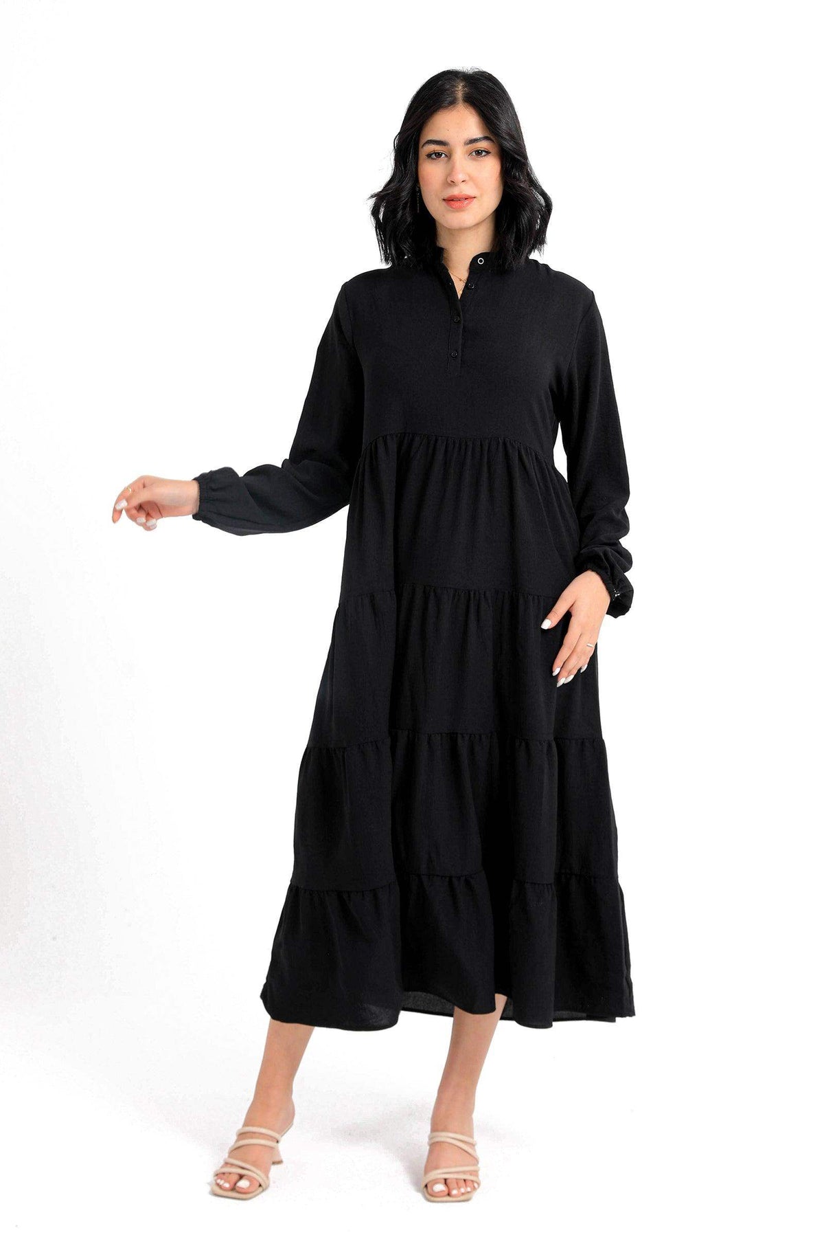 Half Placket Tiered Dress - Carina - كارينا