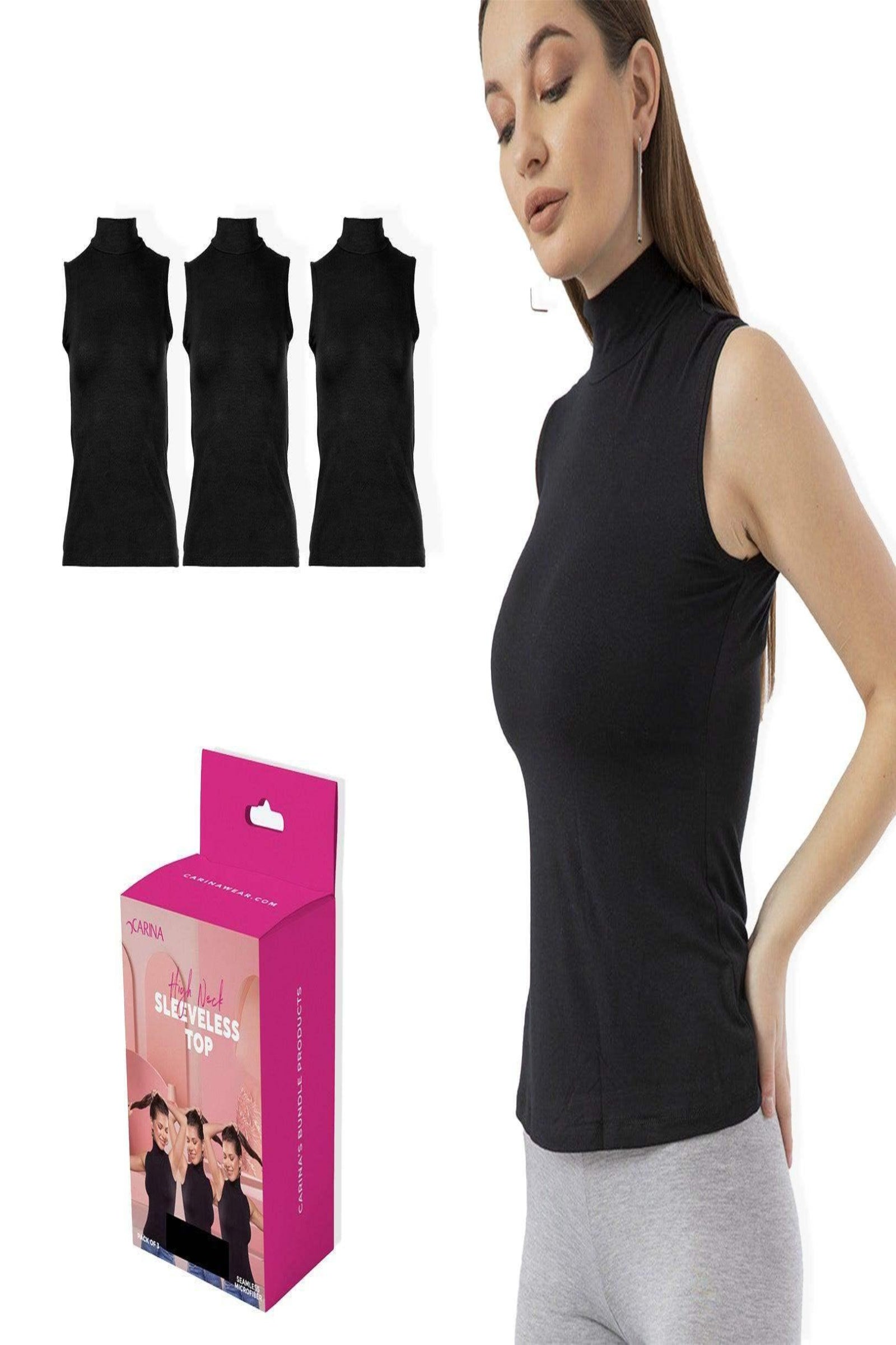 High Neck Seamless Microfiber Sleeveless Top (Pack of 3) - Carina - كارينا