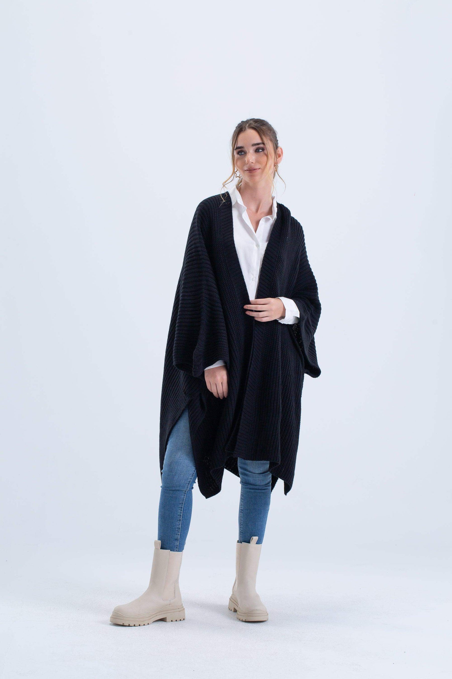 Knitted Open Front Poncho - Carina - كارينا