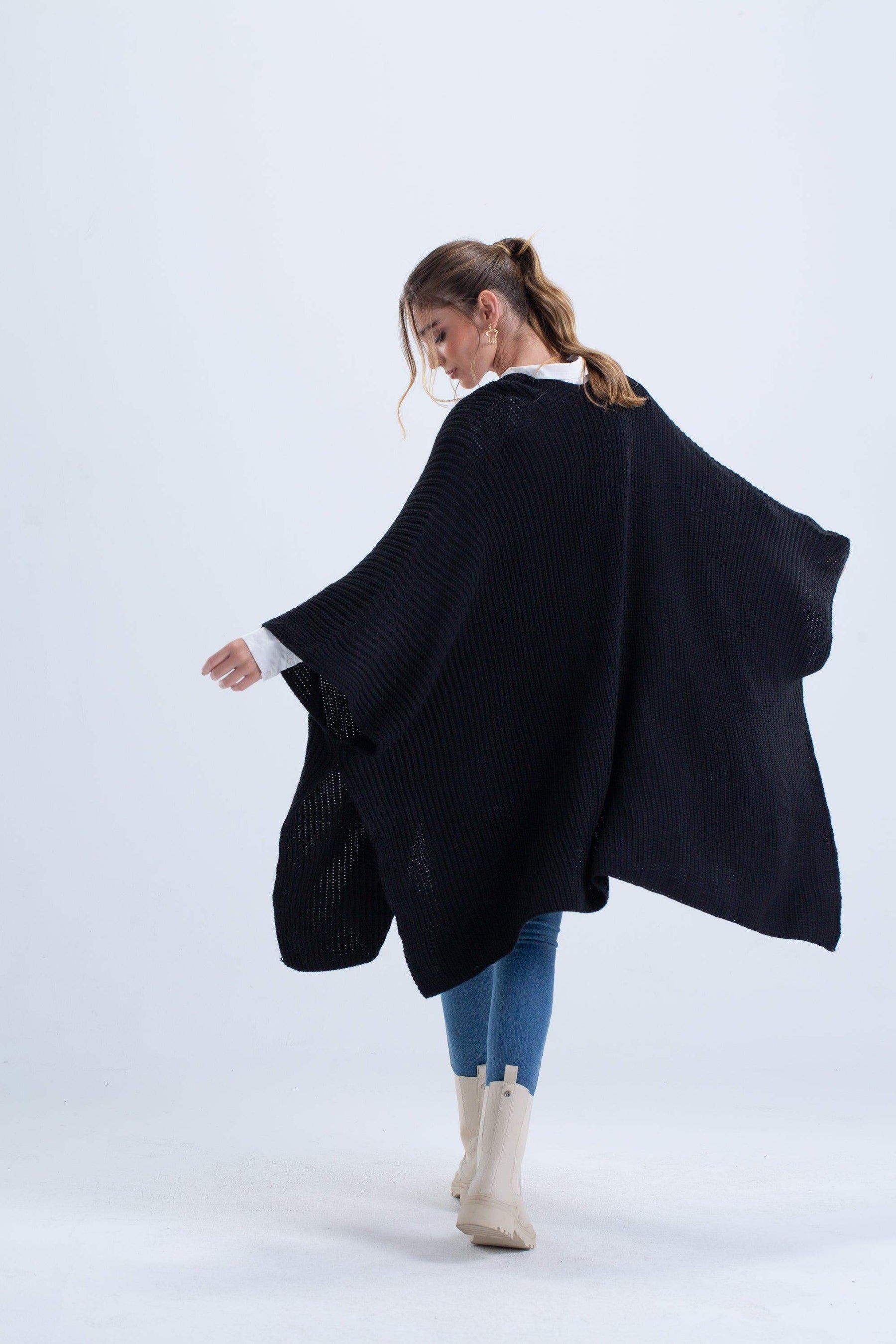 Knitted Open Front Poncho - Carina - كارينا