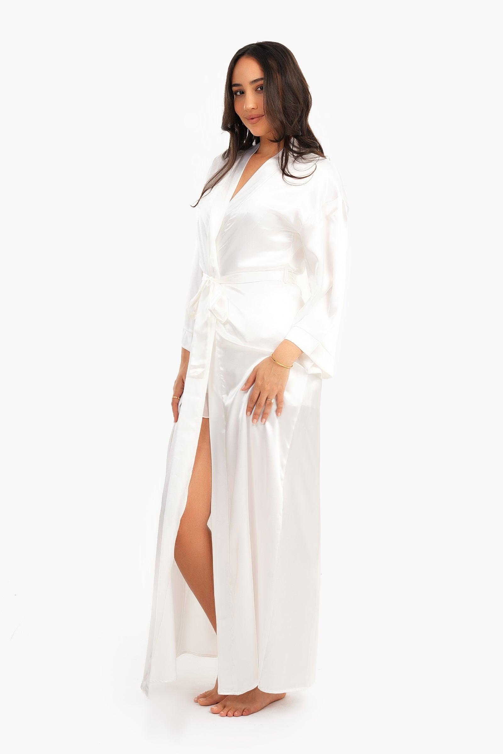 Long white satin robe hotsell