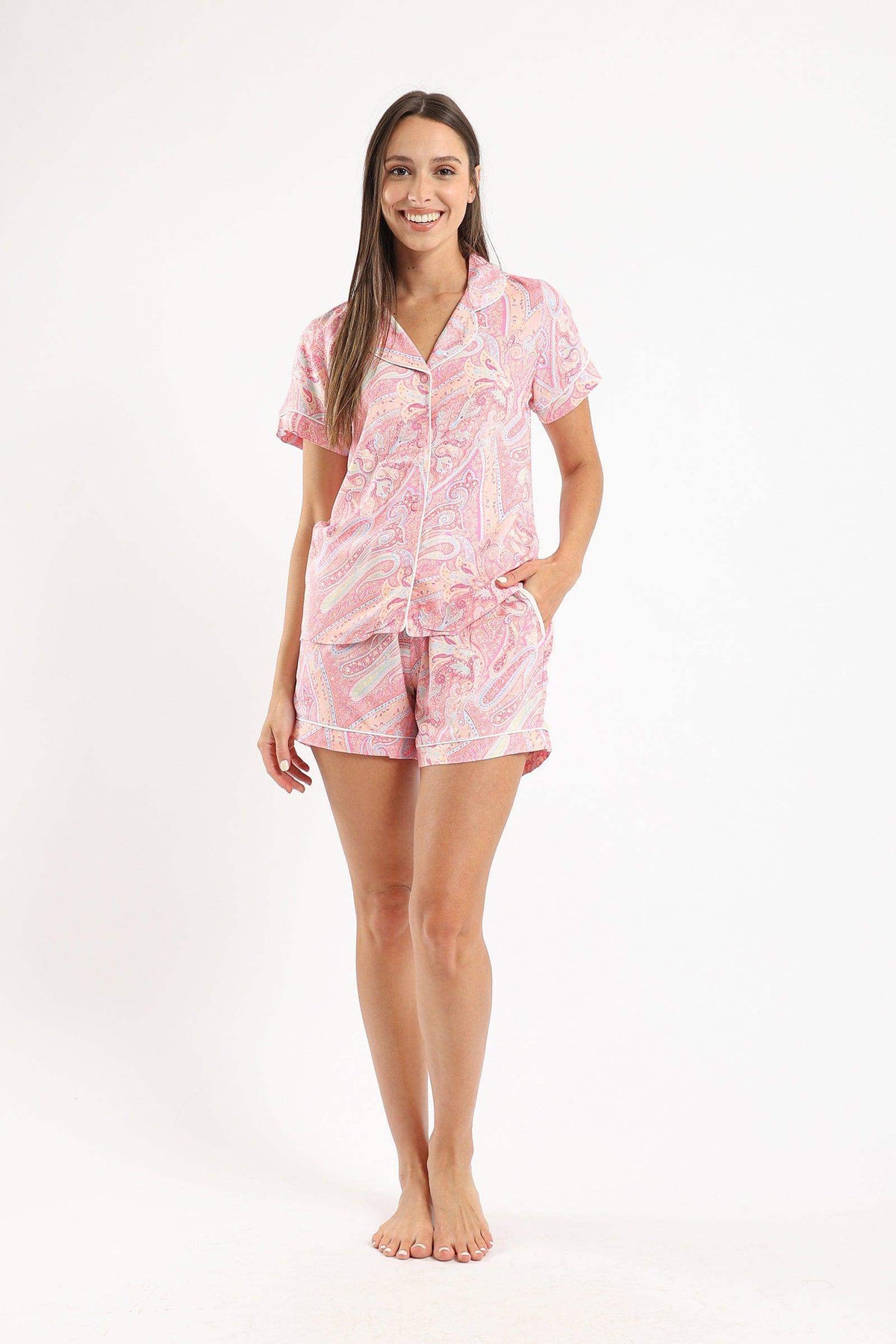 Notch Collar Pyjama Short Set - Carina - كارينا
