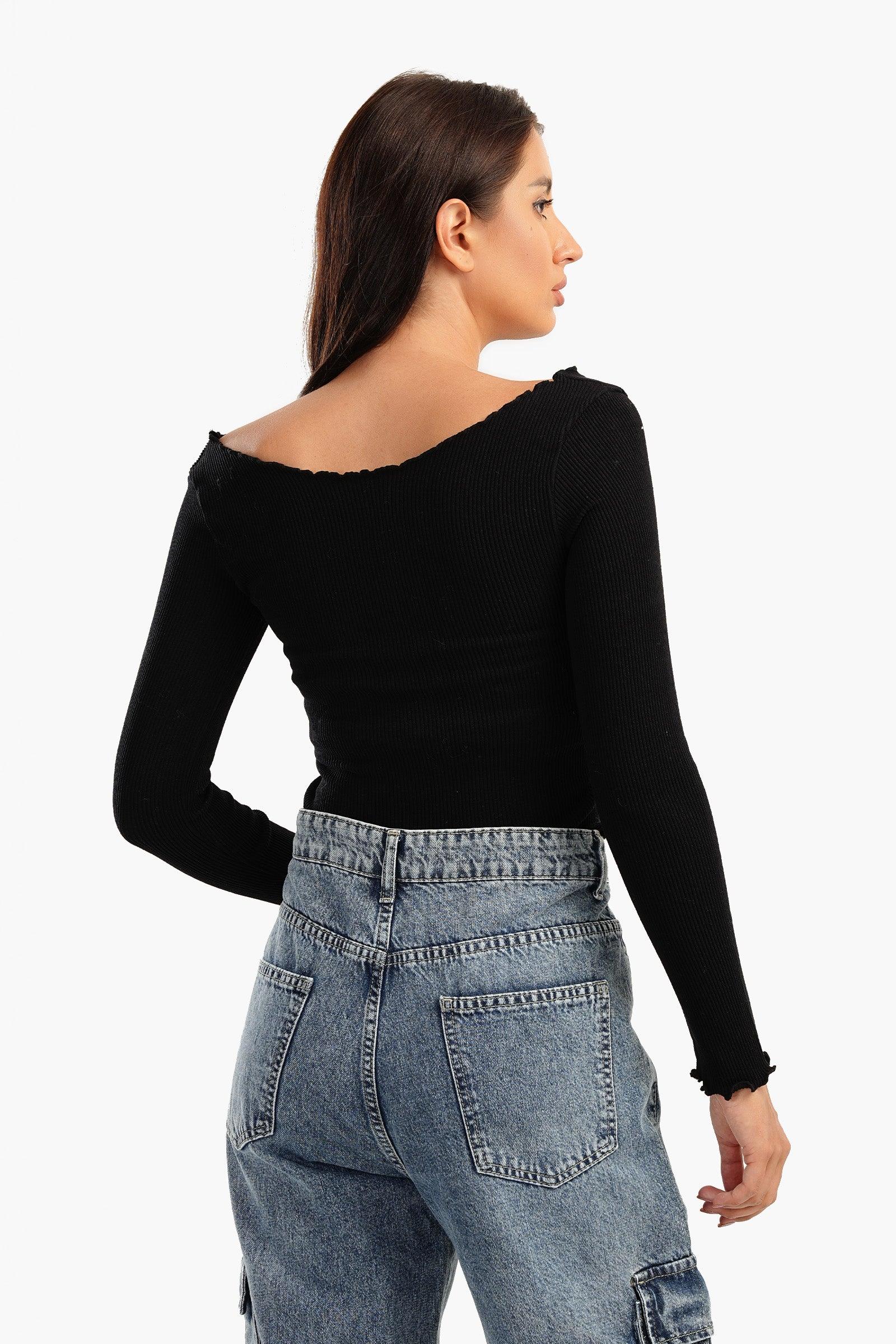 Black Cutout Long Sleeve Top - Perry Cold Shoulder Top