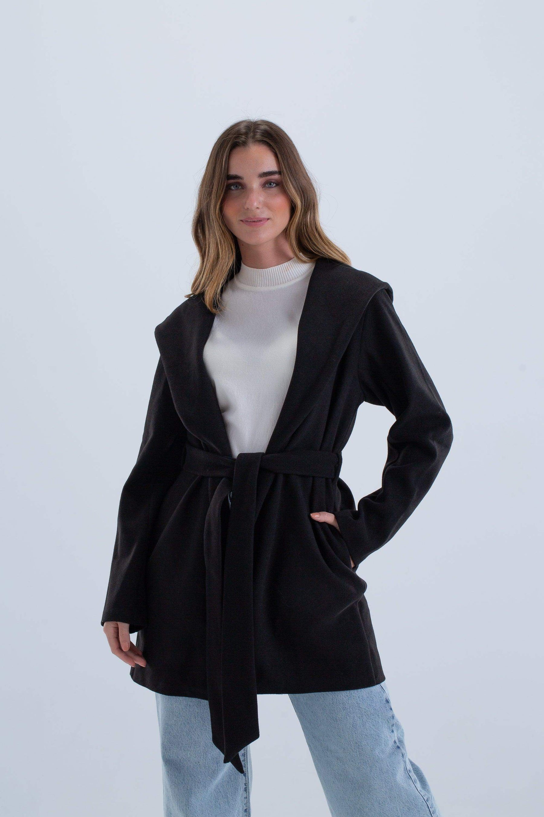 Open Neckline Hooded Coat - Carina - كارينا