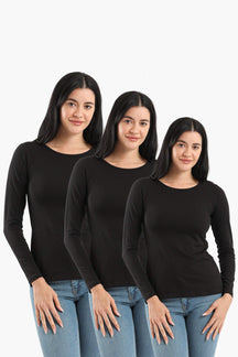 Pack of 3 Round Neck Long Sleeves Top - Carina - كارينا