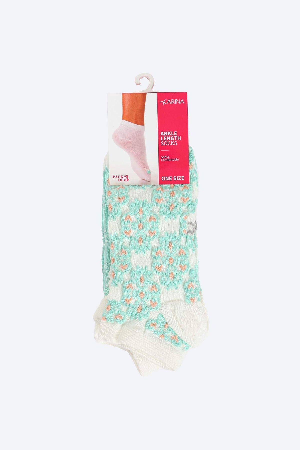 Printed Ankle Length Socks - 3 Pairs - Carina - كارينا