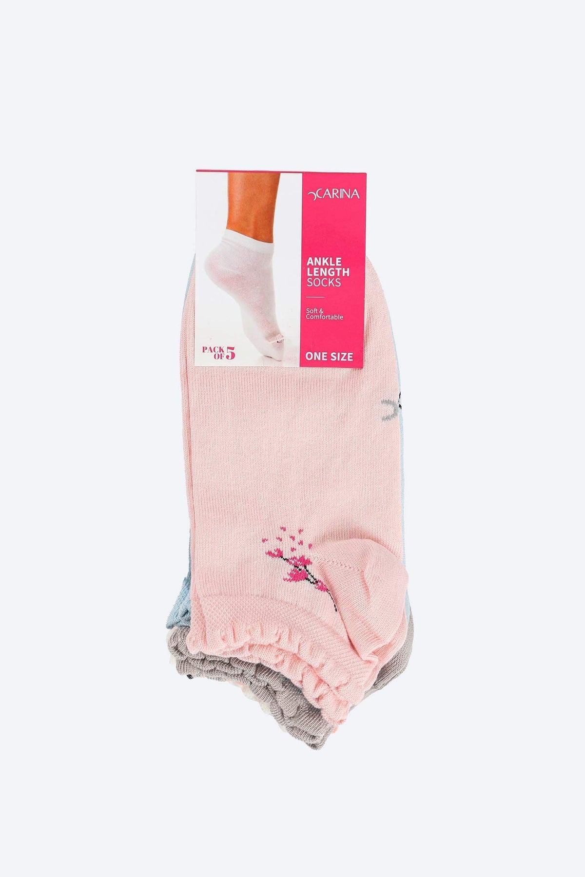 Printed Ankle Length Socks - 5 Pairs - Carina - كارينا