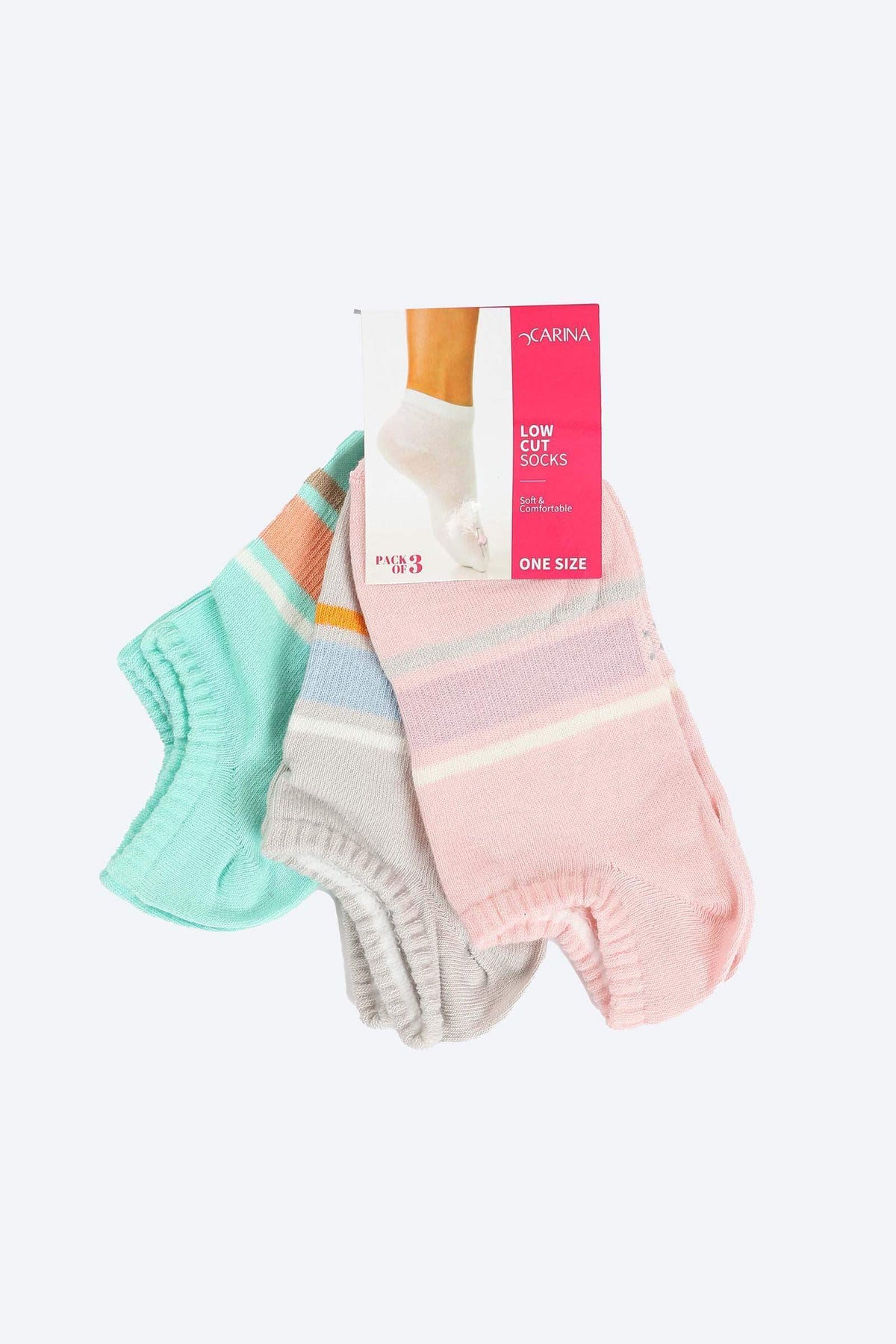 Printed Low Cut Socks - 3 Pairs - Carina - كارينا
