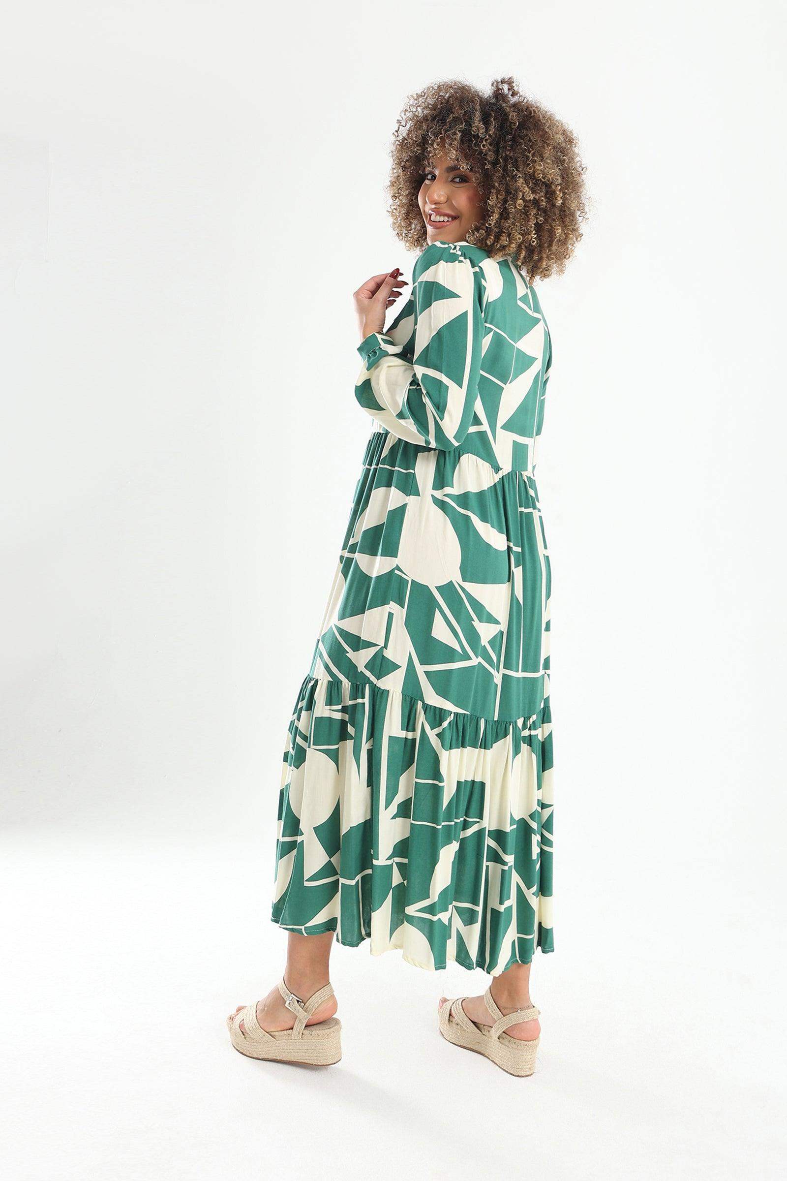 Printed Tiered Shirt Dress - Carina - كارينا