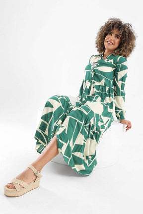 Printed Tiered Shirt Dress - Carina - كارينا