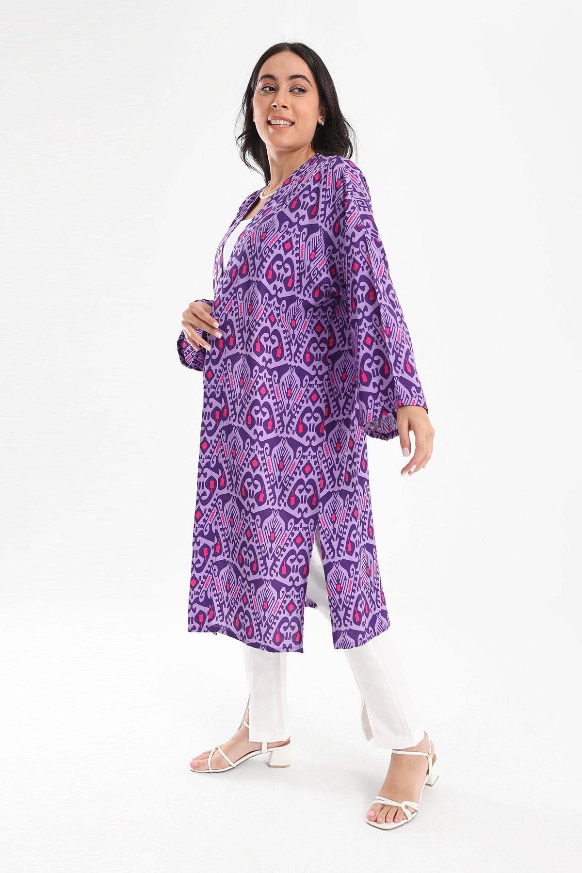 Purple Printed Kimono - Carina - كارينا