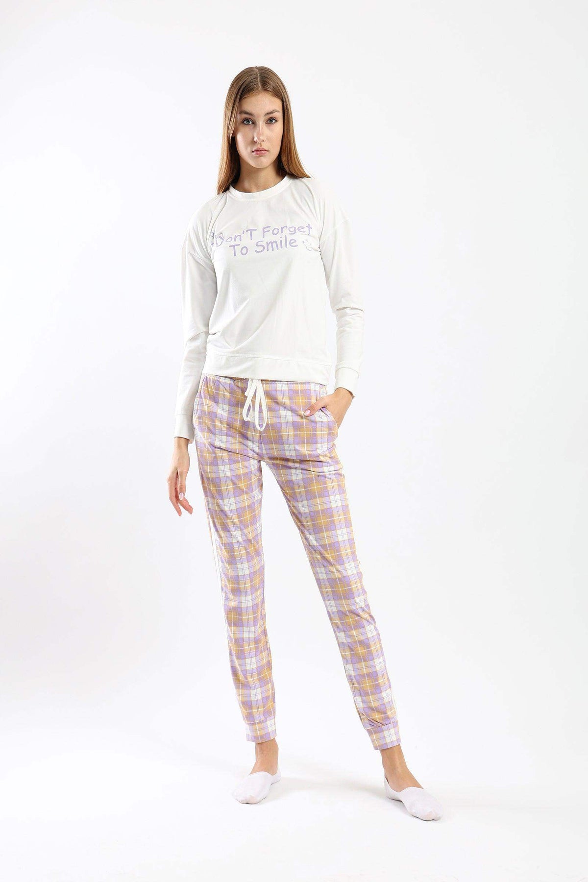Pyjama Set with Checkered Pants - Carina - كارينا