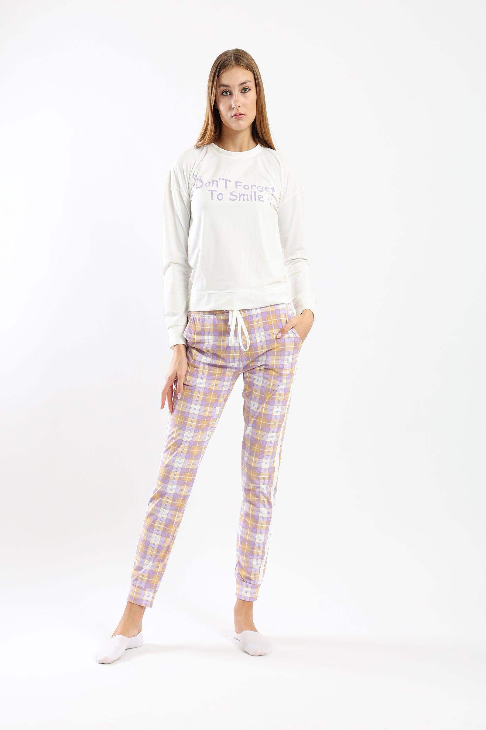 Pyjama Set with Checkered Pants - Carina - كارينا