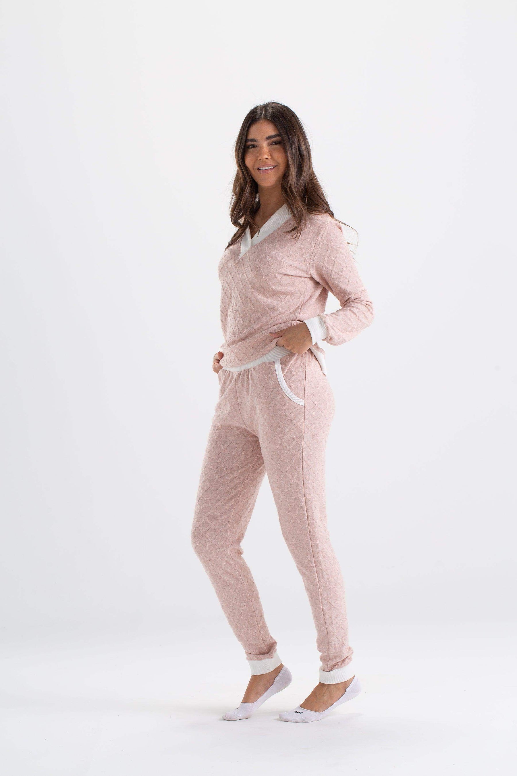 Pyjama Set with White Ribbed Edges - Carina - كارينا