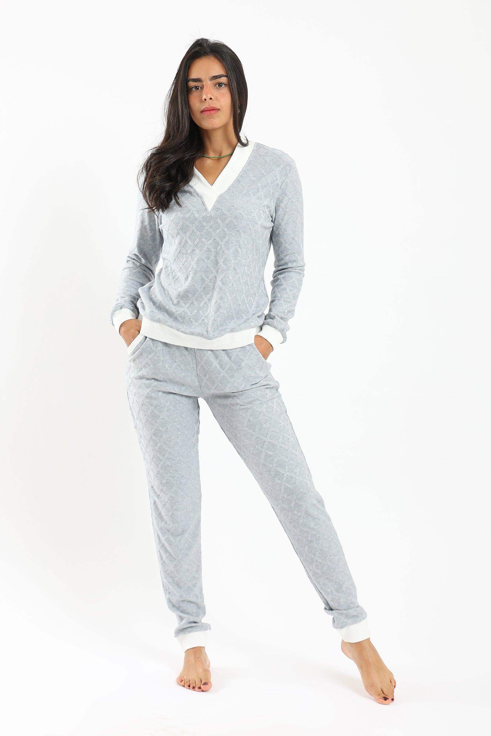 Pyjama Set with White Ribbed Edges - Carina - كارينا